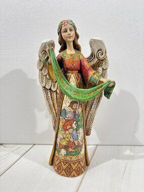 Roman Inc Peace on Earth Wooden Angel Embossed Carved Shepherd Sheep 12.5"